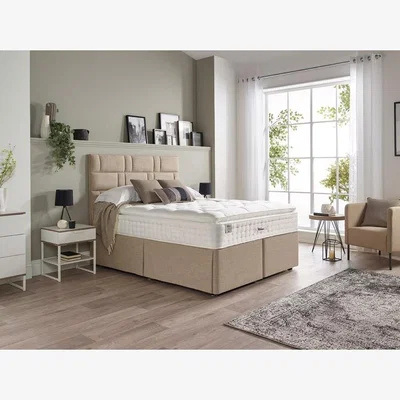 Downtown Relyon Henley Luxury Pillowtop 3000 Mattress and Storaway Platform Top Base Divan Set - Super King, Alpaca Wool, Damask
