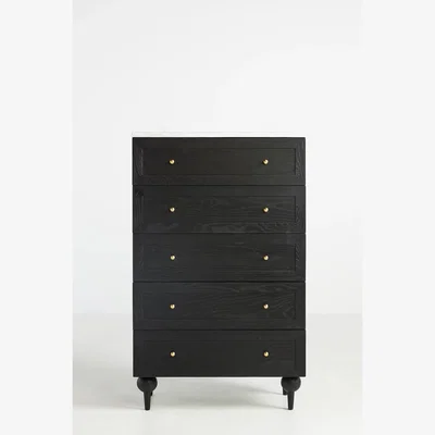 Anthropologie Fern Marble-Top Ash Wood Tallboy Five-Drawer Dresser