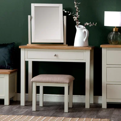 Chiltern Oak Furniture Salisbury Ivory Painted Oak Dressing Table, Stool & Dressing Mirror