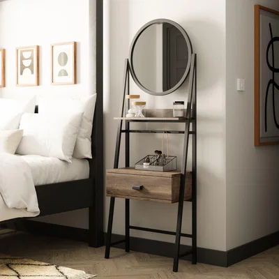 Dunelm Fulton 1 Drawer Standing Dressing Table with Mirror, Pine Effect Brown
