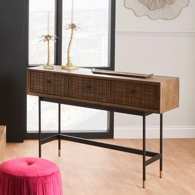 Dunelm Pacific Arte 3 Drawer Dressing Table, Dark Acacia Wood Brown