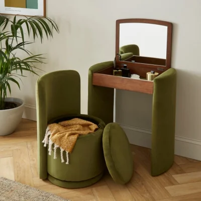 Dunelm Frankie Velvet Compact Dressing Table Set with Mirror and Stool