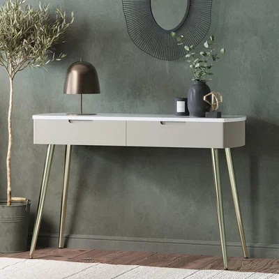Furniture123 Taupe 2 Drawer Dressing Table with Marble Top - Lorenzo