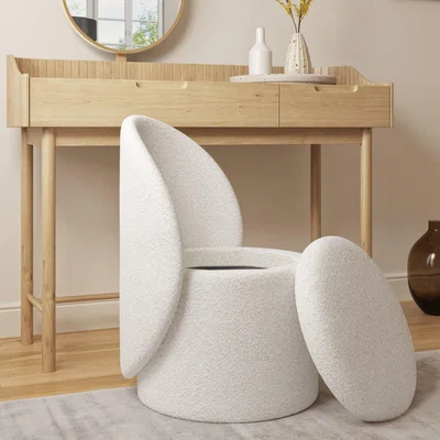 Furniture123 Off-White Boucle Dressing Table Chair with Ottoman Storage - Leah
