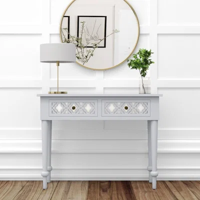 Furniture123 Grey Mirrored Dressing Table with Carved Detail - Alexis