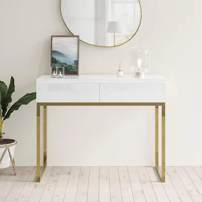 Furniture123 White Gloss Dressing Table with 2 Storage Drawers - Alina