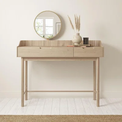 Furniture123 Mid-Century Modern Dressing Table with Mirror and Drawers in Light Wood - Saskia