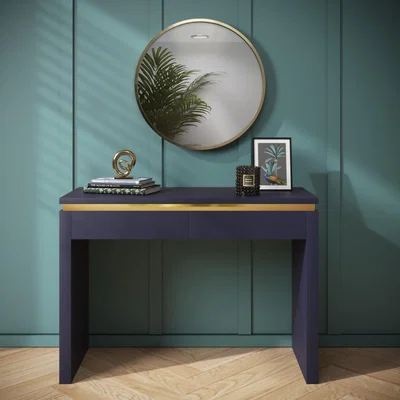 Furniture123 Navy Dressing Table with 2 Drawers and a Gold Trim - Isabella