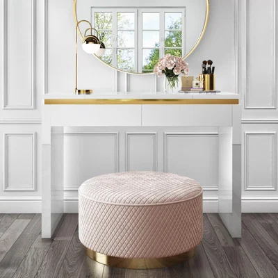 Furniture123 White High Gloss Dressing Table with 2 Drawers and a Gold Trim - Isabella