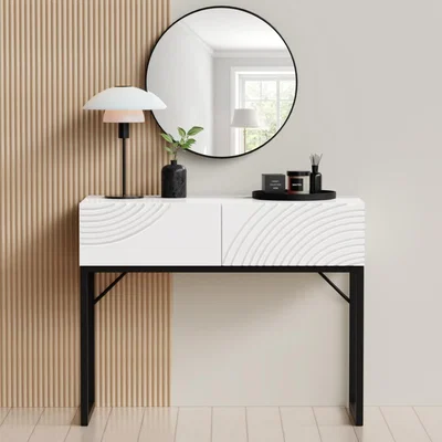 Furniture123 White Gloss Dressing Table with Curved Groove Detail - Erin