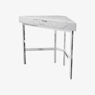 Furniture123 White Marble Top Corner Dressing Table with Chrome Legs - Roxy