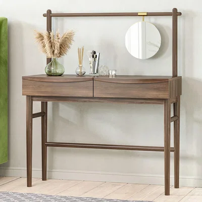 Furniture123 Walnut Mid-Century Dressing Table with Mirror and Drawers - Frances