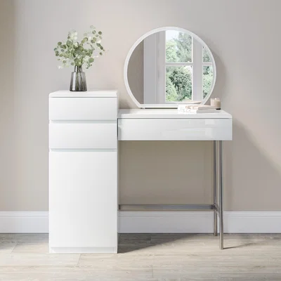 Furniture123 White Gloss Dressing Table with Mirror and Storage Drawer - Lyra