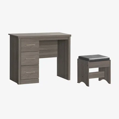 Furniture123 Seconique Lisbon 3 Drawer Dressing Table Set in Black Wood Grain