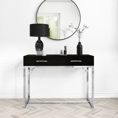 Furniture123 Modern Black Dressing Table with Chrome Legs and Storage - Kaia