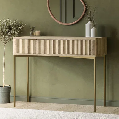 Furniture123 Oak and Gold Ribbed Dressing Table with Storage Drawers - Valencia