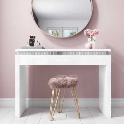 Furniture123 Gabriella White Gloss Dressing Table with Diamante Trim