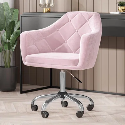 Furniture123 Pink Velvet Chesterfield Dressing Table Chair - Marley