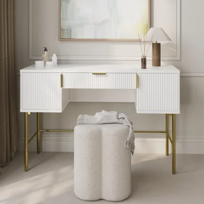 Furniture123 White Ribbed Dressing Table with Storage and Fold-Out Mirror - Valencia