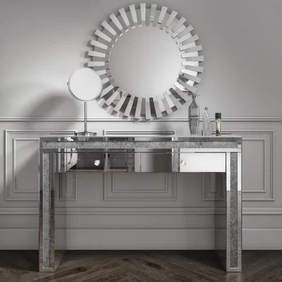 Furniture123 Mariah Crushed Diamond Mirrored Dressing Table in Silver