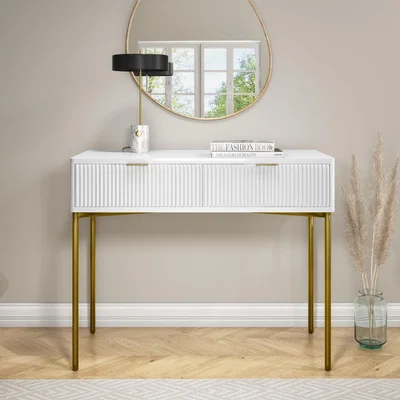 Furniture123 Valencia White High Gloss 2 Drawer Dressing Table with Groove Detail