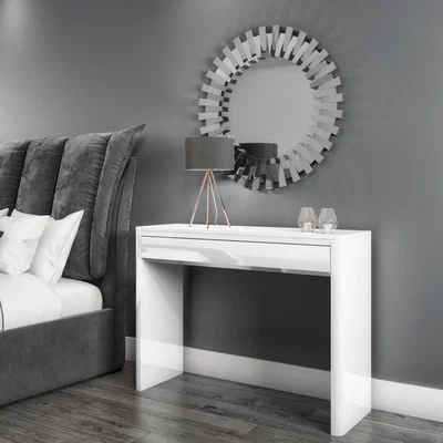 Furniture123 White High Gloss Dressing Table with Curved Edges - Lexi