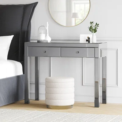 Furniture123 Eva Grey Mirrored 2 Drawer Dressing Table with Crystal Effect Handles