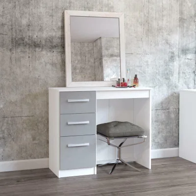 Happy Beds Lynx - 3 Drawer Dressing Table - White/Grey - Wooden - Happy Beds