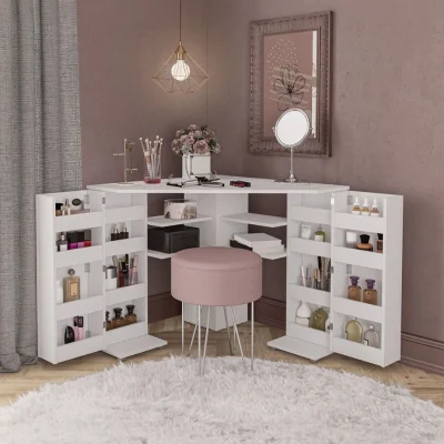 Happy Beds Olivia - Corner Dressing Table With Storage - White - Wooden - Happy Beds