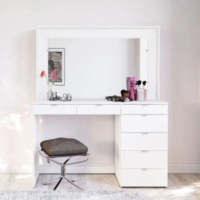 Happy Beds Chloe - 7 Drawer Dressing Table - White - Wooden - Happy Beds
