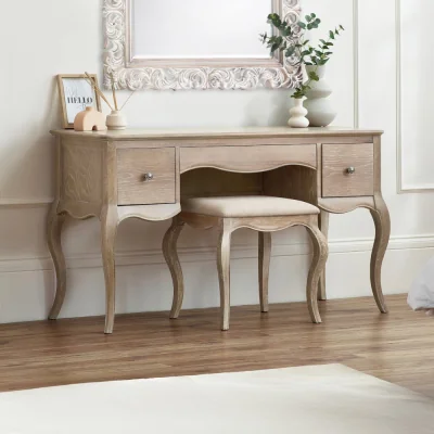 Happy Beds Camille - 2-Drawer Dressing Table with Stool - Oak - Wooden - Happy Beds