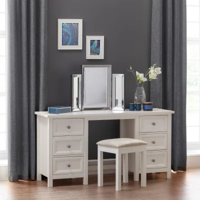 Happy Beds Maine - Double Pedestal Dressing Table - Surf White - Wooden - Happy Beds