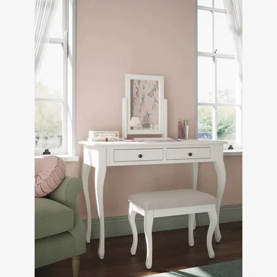 John Lewis Laura Ashley Rosie Children's Dressing Table & Stool Set, Cotton White