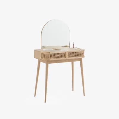 La Redoute Laora 2-Drawer Ash and Canework Dressing Table