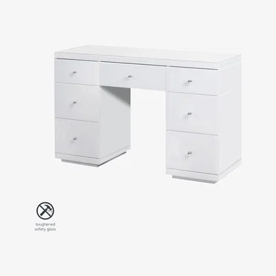 My Furniture Pimlico White glass Dressing Table with 7 drawers
