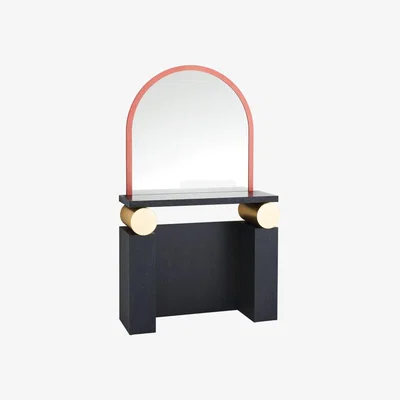 Made in Design Etrusco Dressing table wood / Console with mirror - Ettore Sottsass, 1992 - Glas Italia