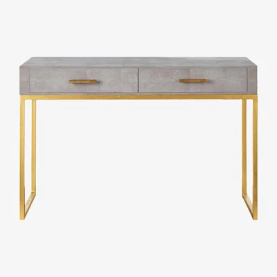 OKA OKA, Lantau Faux Shagreen & Gold Dressing Table - Taupe, Dressing Tables, Faux Shagreen