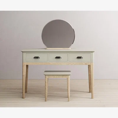 Oak&More Ancona Oak and Soft Green Painted Dressing Table Set
