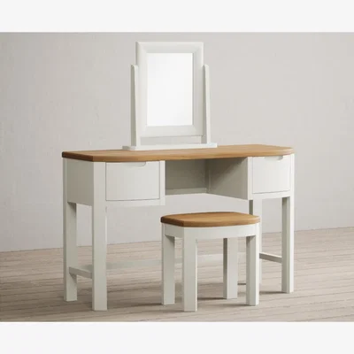 Oak&More Bradwell Oak and Signal White Painted Dressing Table Set