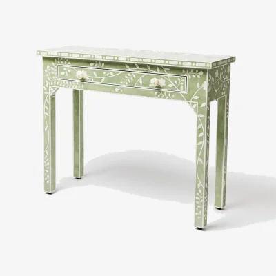 Oliver Bonas Lohko Green Floral Inlay Desk & Dressing Table