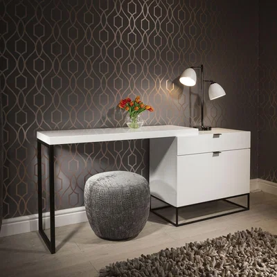 Quatropi Modern Designer Desk / Dressing Table / Dresser White Gloss 200cm 1501