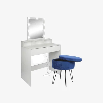 The Range LED Lights Wooden Dressing Table Set with Stool - Blue Stool
