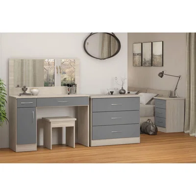 The Range Nevada Vanity Dressing Table Set - grey Gloss, Light Oak