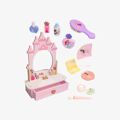 The Range DISNEY Princess Wooden Tabletop Vanity 12-Piece Pretend Makeup Playset - Multi