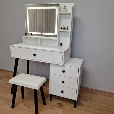 The Range 4 Drawer LED Mirror Dressing Table with Stool - White