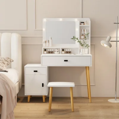 The Range Forta Dressing Table with Storage Cupboard, LED Mirror and Stool - White