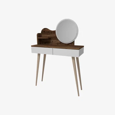 The Range Aron Makeup Vanity Table with Mirror - Light Walnut - White / Melimine Metal Particle Board Plastic PVC