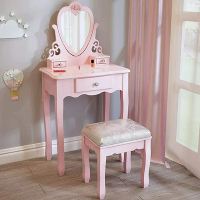 The Range Love Heart Dressing Table With Mirror and Stool - Pink