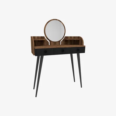 The Range Belem Makeup Vanity Table with Mirror - Light Walnut - Black