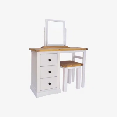 The Range Loreo 3 Drawer Dressing Table Set - Grey / Brass Knob